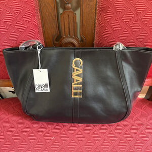 Cavalli Class Black Gold Sandra Shopper Tote